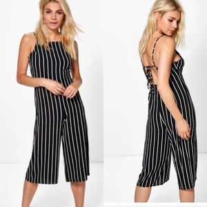 ❌ SOLD Black and white striped open back jumpsuit
